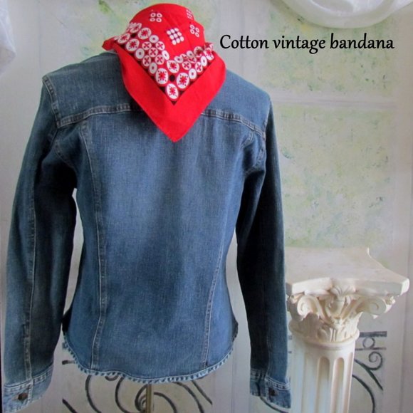DENIM JACKET, L, + RED BANDANA SCARF, WILL SMITH WOMEN'S BLUE JEAN STRETCH COAT - Picture 5 of 7
